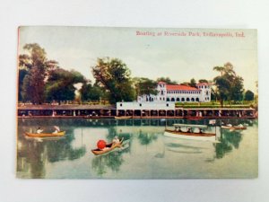 Vintage Postcard Boating at Riverside Park Indianapolis Ind Lake & Boat 1909