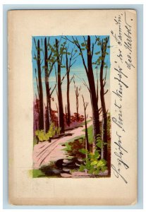 1909 Hand Painted Art Acrylic Forest Scene West Hoboken NJ Handmade Postcard 