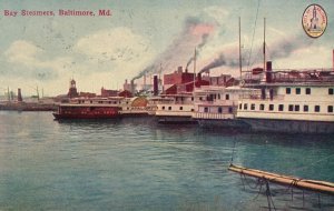 Vintage Postcard 1913 Bay Steamers Baltimore Maryland L. & M. Ottenheimer Pub.