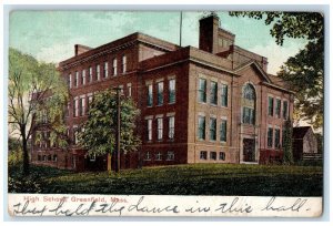 1909 High School Building Greenfield Massachusetts MA Antique Vintage Postcard