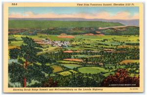 Mid-1900s McConnellsburg, PA & Scrub Ridge Summit from Tuscarora Summit Postcard