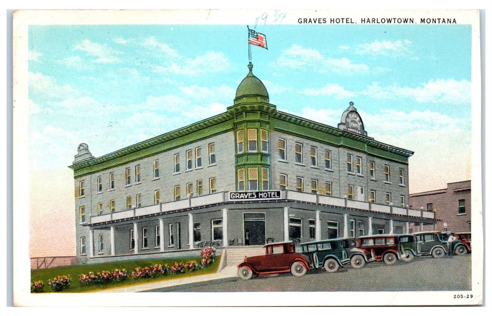 1934 Graves Hotel, Harlowtown, MT Postcard United States Montana