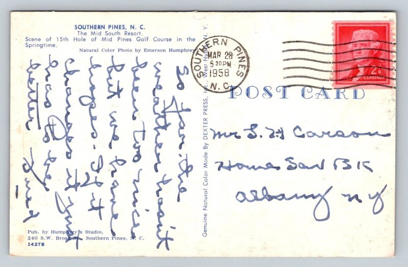 1958  Southern Pines  North Carolina Golf Course Postcard