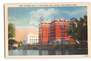 Reno Nevada NV Postcard 1941 Hotel Riverside and US Post Office