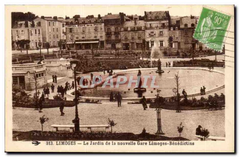 Limoges Old Postcard The garden of the new station Limoges Benedictine (Hotel...