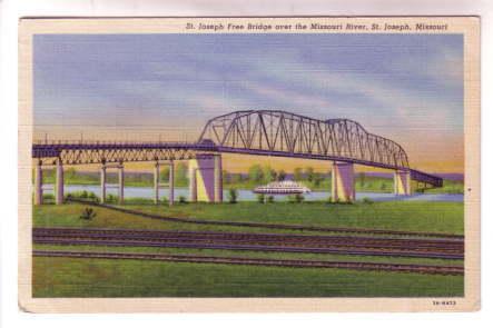 Free Bridge, Railway Tracks, Ship, St Joseph, Missouri and Kansas,