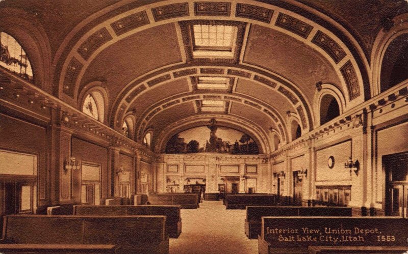 Postcard Interior View Union Railroad Depot in Salt Lake City, Utah~112988