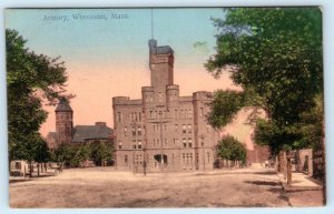 WORCESTER, Massachusetts MA ~ Handcolored ARMORY 1909  Postcard