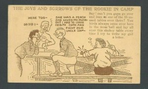 Ca 1918 Post Card Humor WWI Joys & Sorrows Of The Rookie In Camp