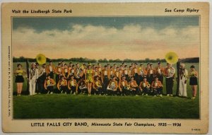 LITTLE FALLS CITY BAND Minnesota State Fair Camp Riley 1937 Vintage Postcard