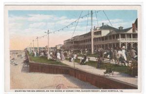 Boardwalk Crowd Beach Ocean View Norfolk Virginia 1920c postcard