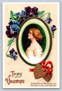 J93/ Valentine's Day Love Holiday Postcard c1910 Pretty Woman Hearts 440