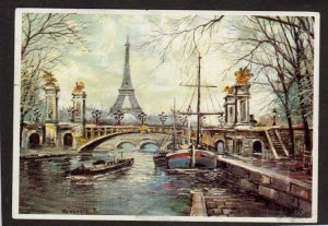 France Paris Pont Alexandre Bridge Carte Postale Postcard Painting Artist Signed