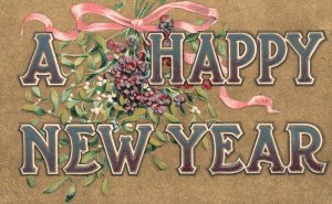 Vintage Postcard 1910's A Happy New Year Forget Me Nots Flower Bouquet Greetings