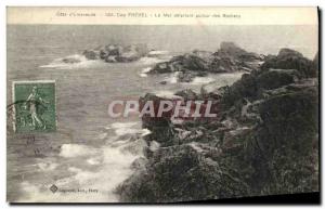 Old Postcard Cap Frehel Sea surging around the Rocks