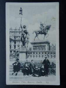 Yorkshire LEEDS CITY SQUARE & STATUES with Boys c1912 Postcard by Phototype Co.