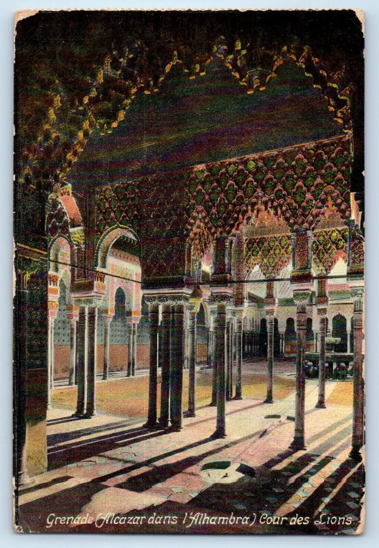 Spain Postcard Granada Alcazar In The Alhambra Courtyard of the Lions 1910