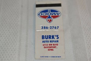 Burk's Auto Repair Amoco Davenport Iowa 20 Strike Matchbook Cover