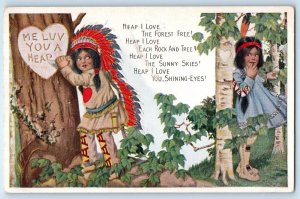 1917 Native American Indian Tree Heart Engrave Bath New York NY Antique Postcard