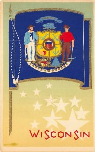 WISCONSIN State Flag 1950s Postcard Hand Made Original Serigraph Limited Edition