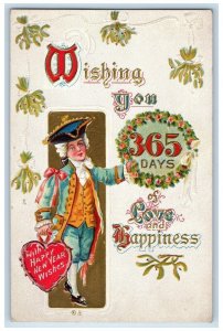 c1910's Happy New Year Colonial 365 Days Whreat Heart Mistletoe AntiquePostcard 
