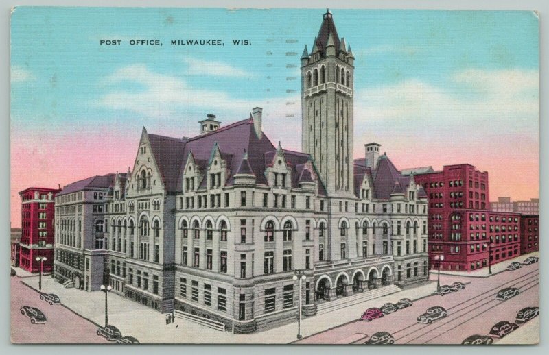 Milwaukee Wisconsin~Aerial View Of Post Office~1940s Linen Postcard