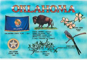 Oklahoma Flag Seal Buffalo Tree Bird Greetings From Postcard  # 8621