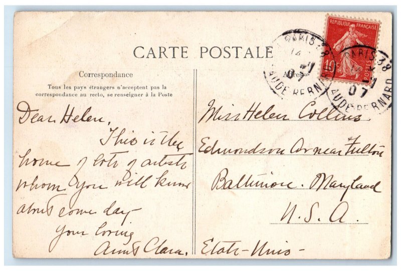 1907 Car Passing Coiffeur Grande Rue Barbizon France Antique Posted Postcard