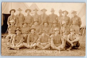 Iowa IA Postcard RPPC Photo Camp Perry Military Soldiers Tent 1913 Antique