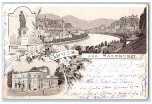 1896 Stadtheatre Greetings from Salzburg Austria Multiview Antique Postcard 