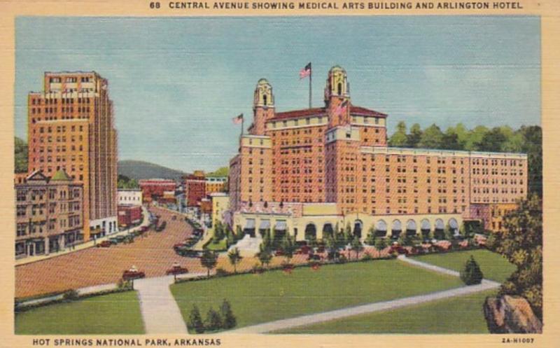 Arkansas Hot Springs Central Avenue Showing Medical Arts Building & Arlington...