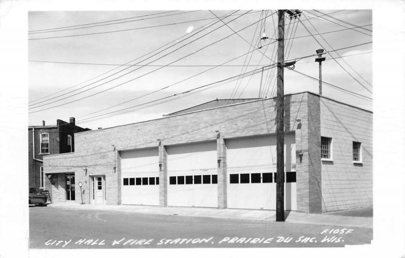 Prairie Du Sac Wisconsin City Hall and Fire Station Real Photo Postcard AA65397 