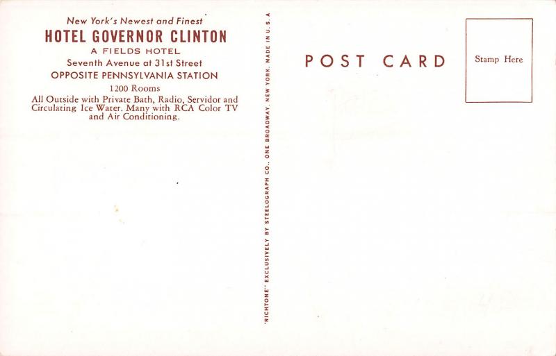Hotel Governor Clinton, New York, N.Y., Early Postcard, Unused