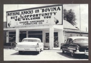 REAL PHOTO BOVINA TEXAS HARDWARE STORE OLD CARS ADVERTISING OSTCARD COPY