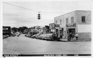 J46/ Mountain Home Arkansas RPPC Postcard c1940s Main Street Stores  156