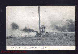 WAVERLY IOWA KELLY CANNING FACTORY FIRE 1909 DISASTER VINTAGE POSTCARD