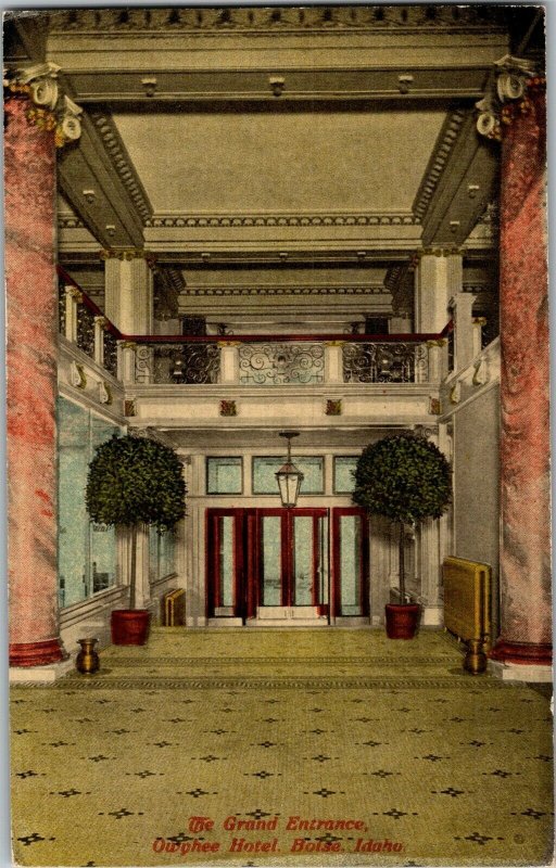 The Grand Entrance, Owyhee Hotel, Boise ID Vintage Postcard B78 