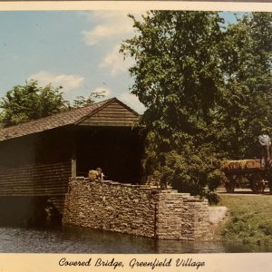 Dearborn Michigan Covered Bridge Greenfield Village Horse Carriage Postcard VTG