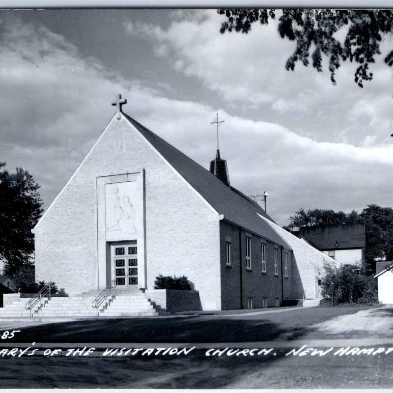 c1950s New Hampton, IA RPPC St. Mary's of the Visitation Church Christian A108