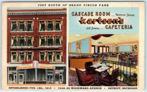 DETROIT, MI  Cascade Room KARTSEN'S CAFETERIA  Interior  c1940s Linen  Postcard