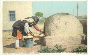 New Mexico Pueblo Women Making Bread Phostint C-1910 Harvey Postcard 21-6344