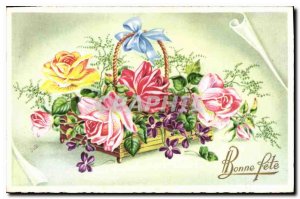 Old Postcard Bonne Fete Flowers