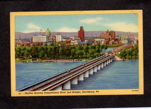 PA Susquehanna River Bridges Harrisburg Penn Pennsylvania Postcard Skyline