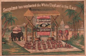 1880s-90s Elephant & Camels Soapine The Dirt Killer Kendall Mfg. RI Trade Card