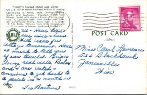 Mason, MI Michigan  TURNEY'S DINING ROOM & MOTEL  1964 Chrome ROADSIDE  Postcard