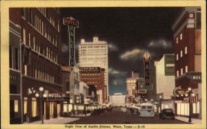 Waco Texas TX Austin Ave Street Scene Bus Linen Vintage Postcard