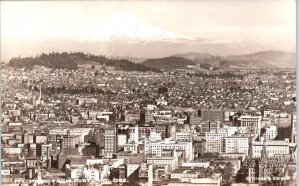 RPPC  PORTLAND, OR Oregon  Birdseye View of CITY & MT HOOD  c1940s   Postcard