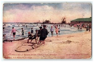 1909 Childrens Day At Bathing Beach Postcard Lincoln Park Chicago IL  pc9