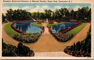 Vtg Pawtucket RI Armistice Boulevard Entrance Marconi Garden 1930s Postcard