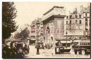 Old Postcard Paris Porte Saint-Martin Boulevard and